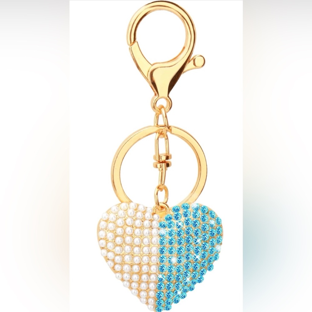 Beaded and rhinestone heart bag charm
